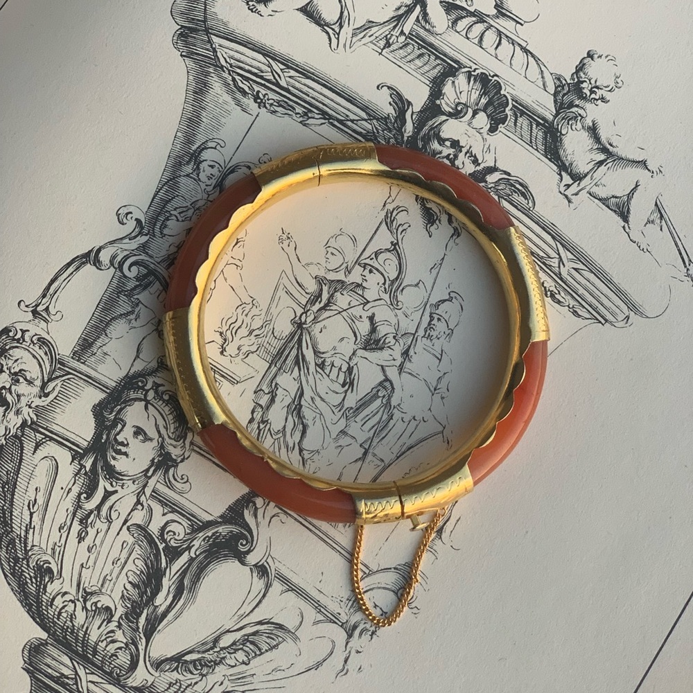 Gold Agate Jade style bracelet cuff bangle